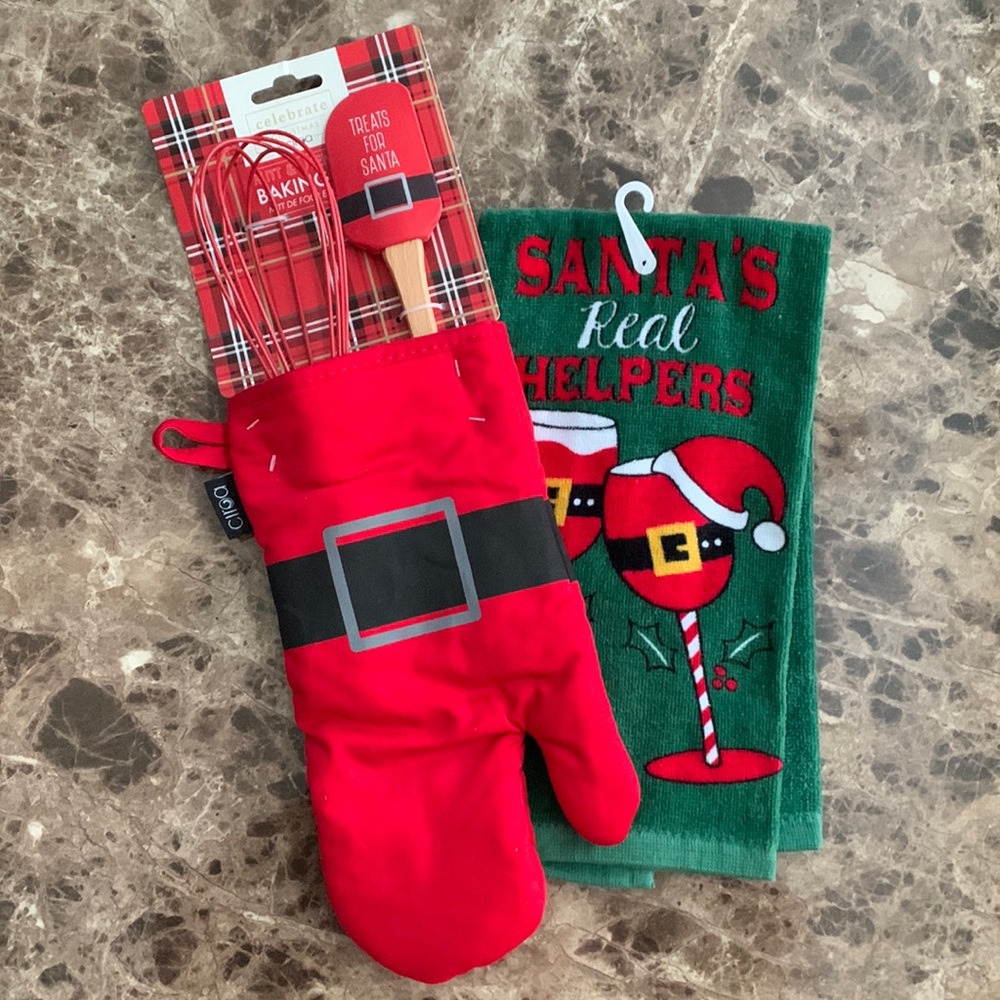Christmas Baking Set - Oven Mitt, Spatula, Whisk & Kitchen Towel